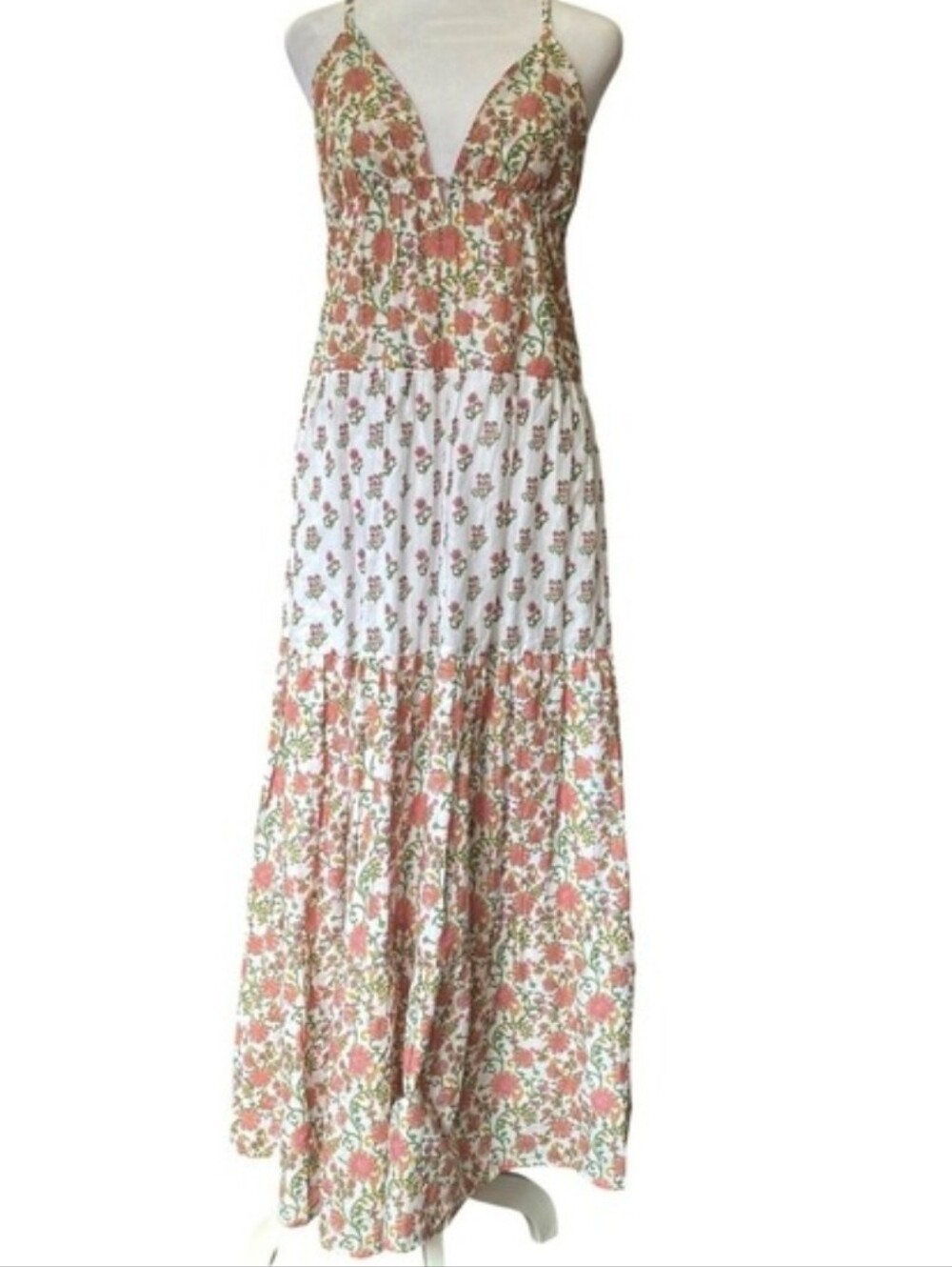 Japna Cotton Cream Maxi Dress with Pink Floral Print Size XL - Picture 3 of 16